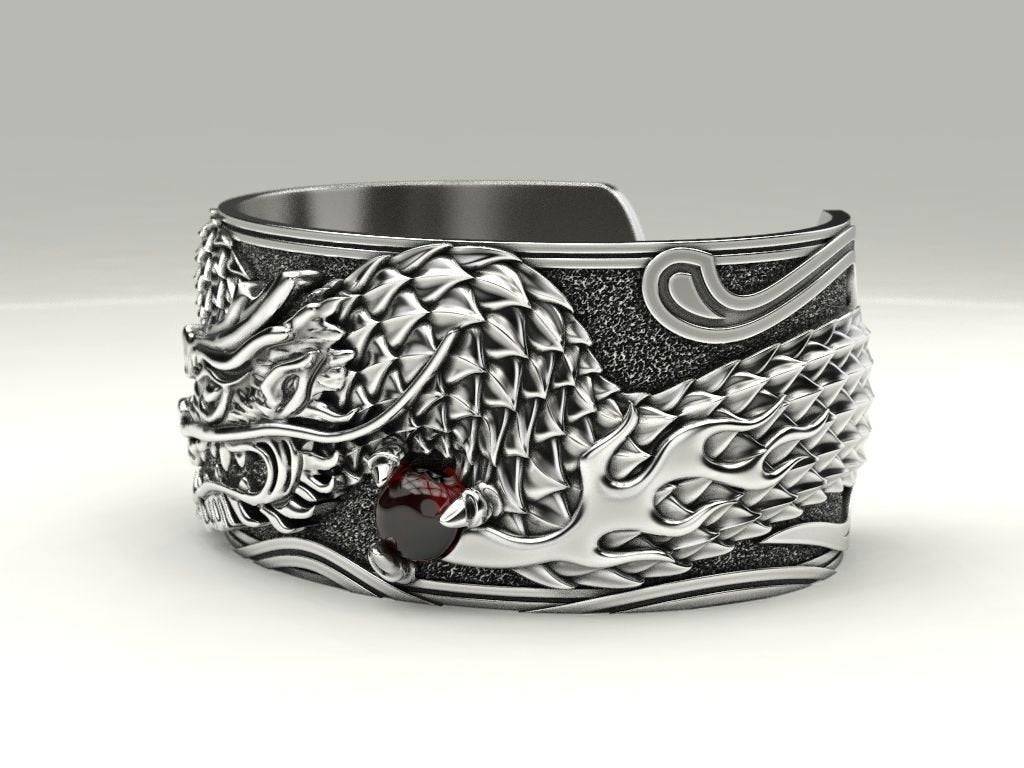 SOLD - Sterling Silver Dragon Cuff Bracelet - Dillon & Nattarika